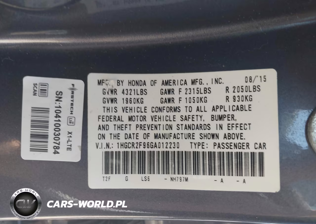 2016 Honda Accord Ex-L VIN:1HGCR2F96GA012230 - 9