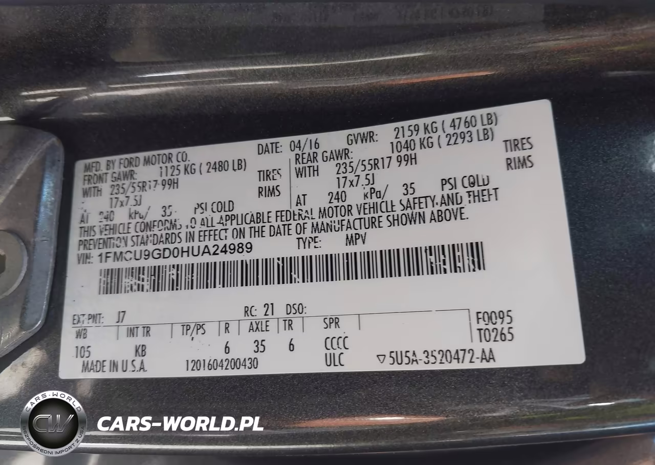 2017 Ford Escape Se VIN:1FMCU9GD0HUA24989 - 9
