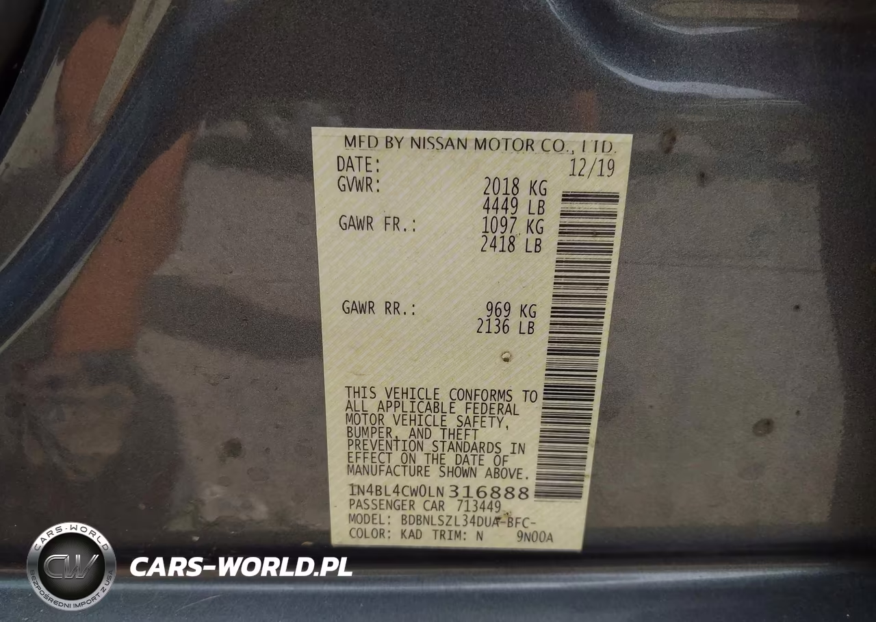 2020 Nissan Altima Sr Intelligent Awd VIN:1N4BL4CW0LN316888 - 9