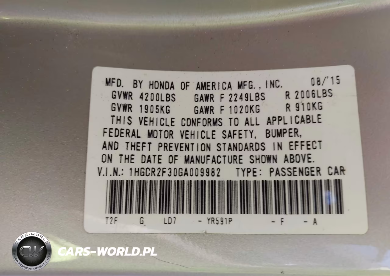 2016 Honda Accord Lx VIN:1HGCR2F30GA009982 - 9