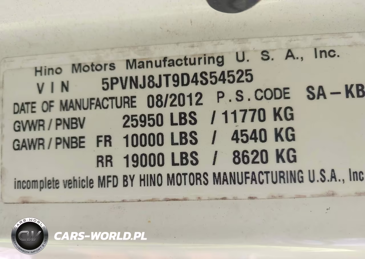 2013 Hino 258-268 VIN:5PVNJ8JT9D4S54525 - 9