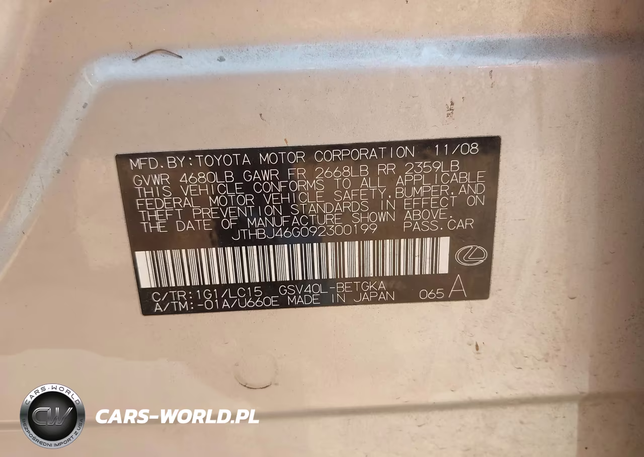 2009 Lexus Es 350 VIN:JTHBJ46G092300199 - 9