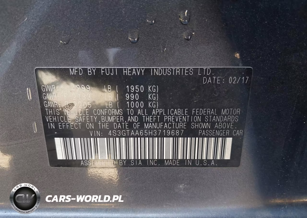 2017 Subaru Impreza 2.0I VIN:4S3GTAA65H3719687 - 9