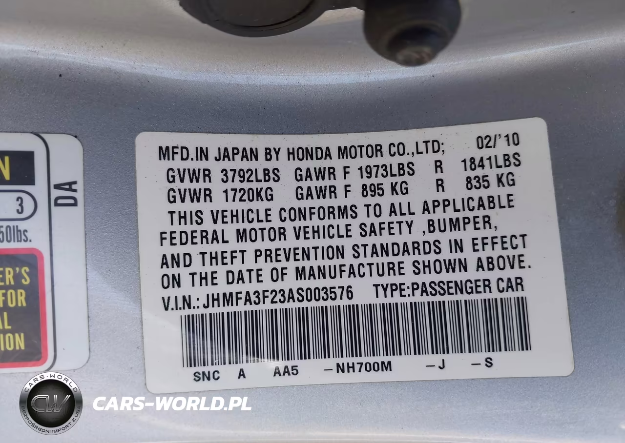 2010 Honda Civic Hybrid VIN:JHMFA3F23AS003576 - 9