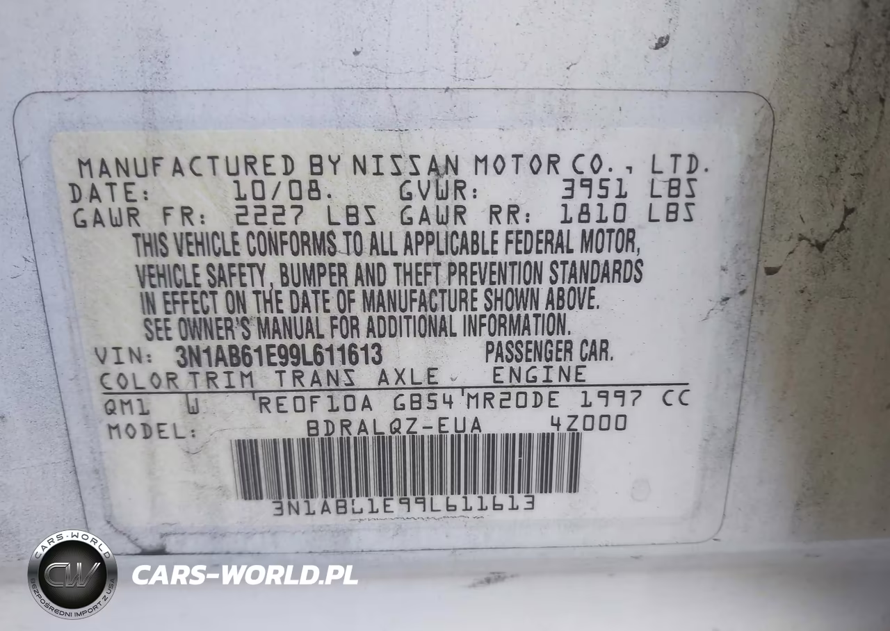 2009 Nissan Sentra 2.0 VIN:3N1AB61E99L611613 - 9