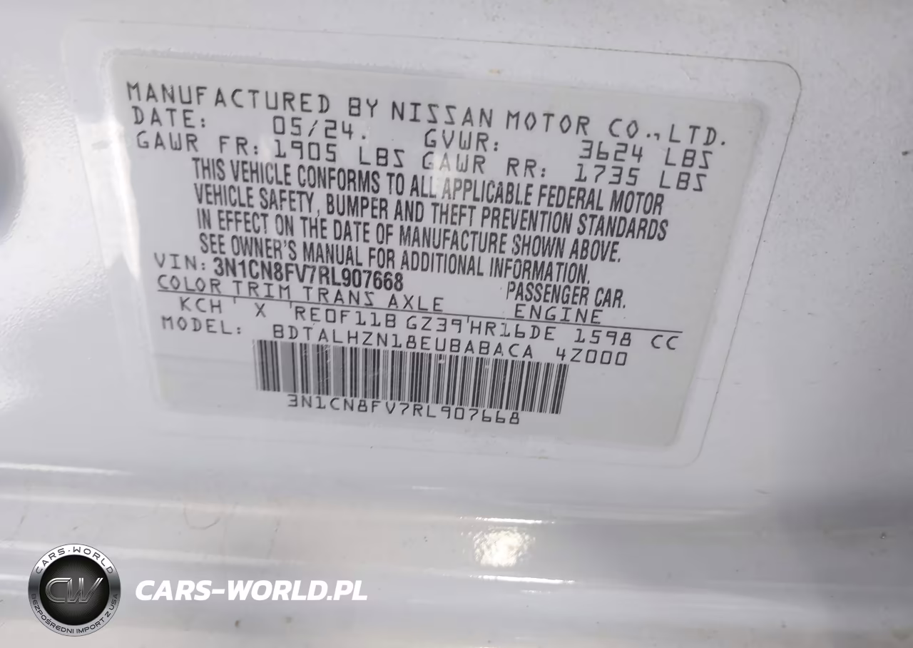 2024 Nissan Versa 1.6 Sr VIN:3N1CN8FV7RL907668 - 9