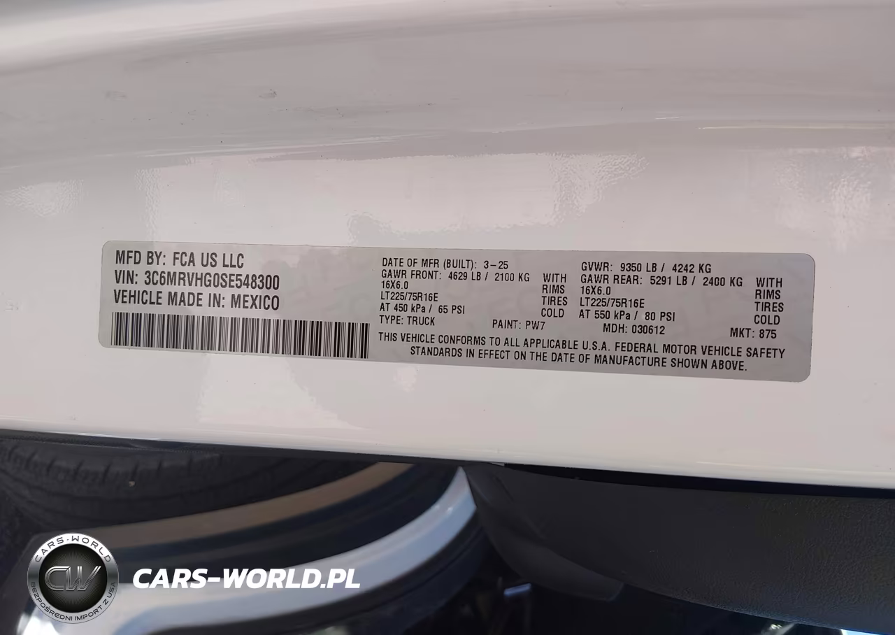 2025 Ram Promaster 3500 Tradesman High Roof 159 Wb W-Pass Seat VIN:3C6MRVHG0SE548300 - 9