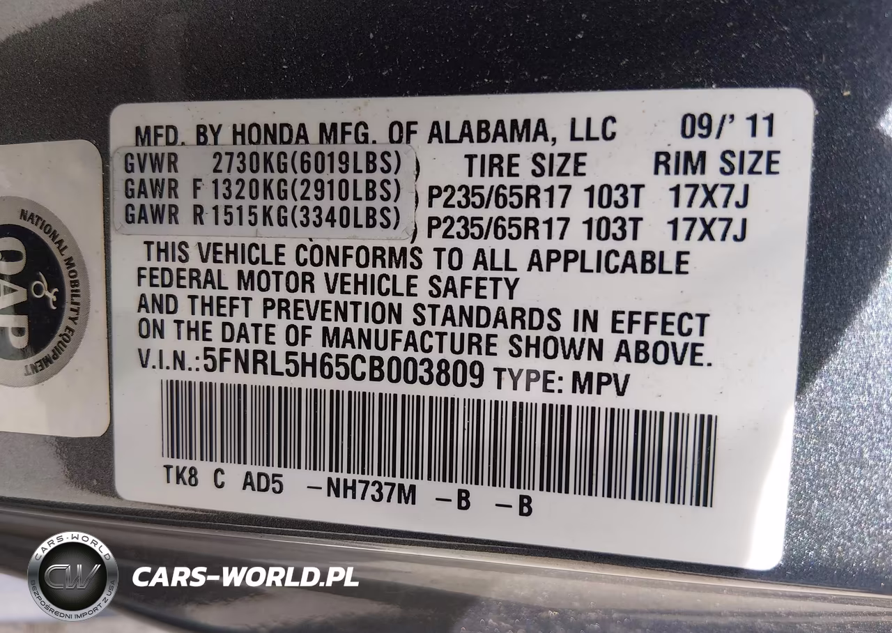 2012 Honda Odyssey Ex-L VIN:5FNRL5H65CB003809 - 9