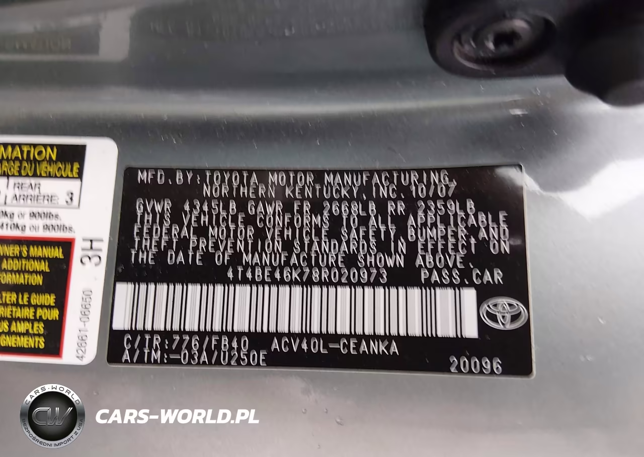 2008 Toyota Camry Le VIN:4T4BE46K78R020973 - 9