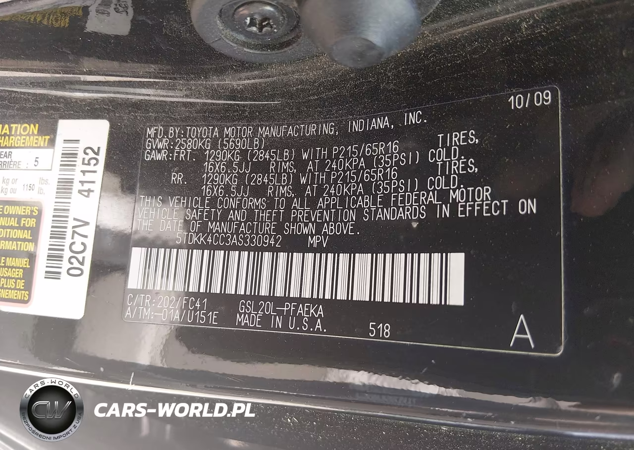 2010 Toyota Sienna Le VIN:5TDKK4CC3AS330942 - 9