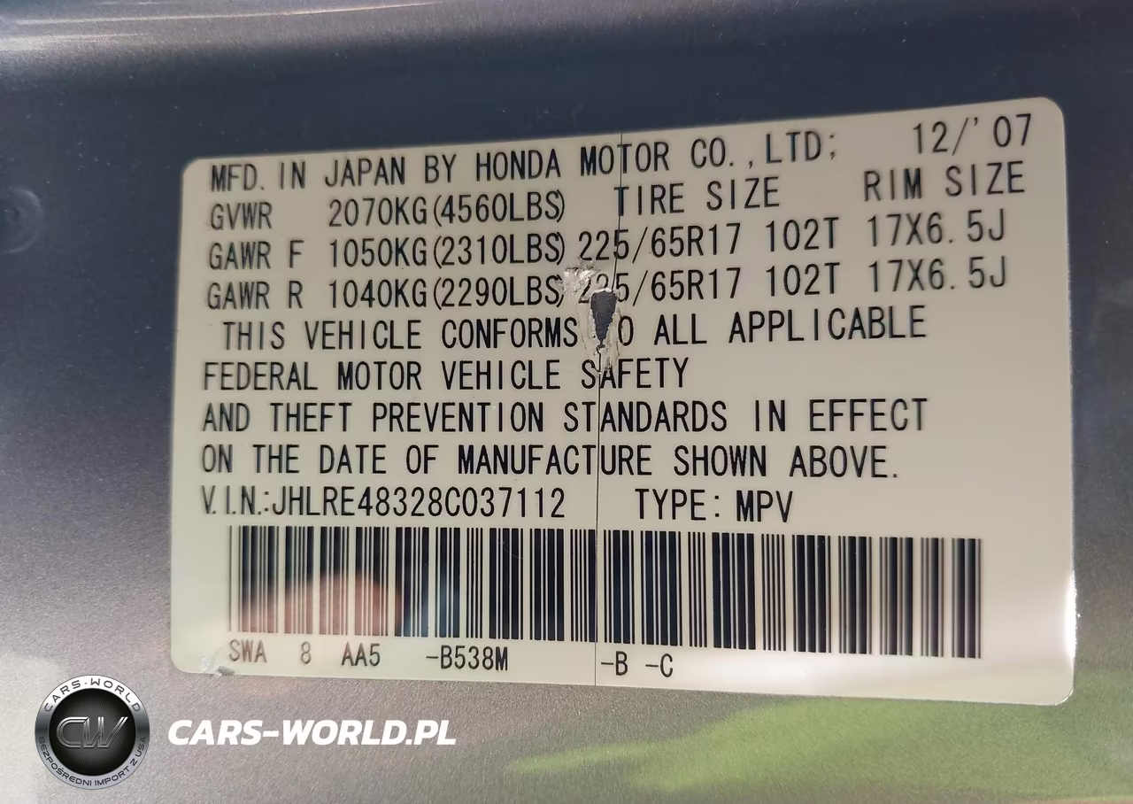 2008 Honda Cr-V Lx VIN:JHLRE48328C037112 - 9