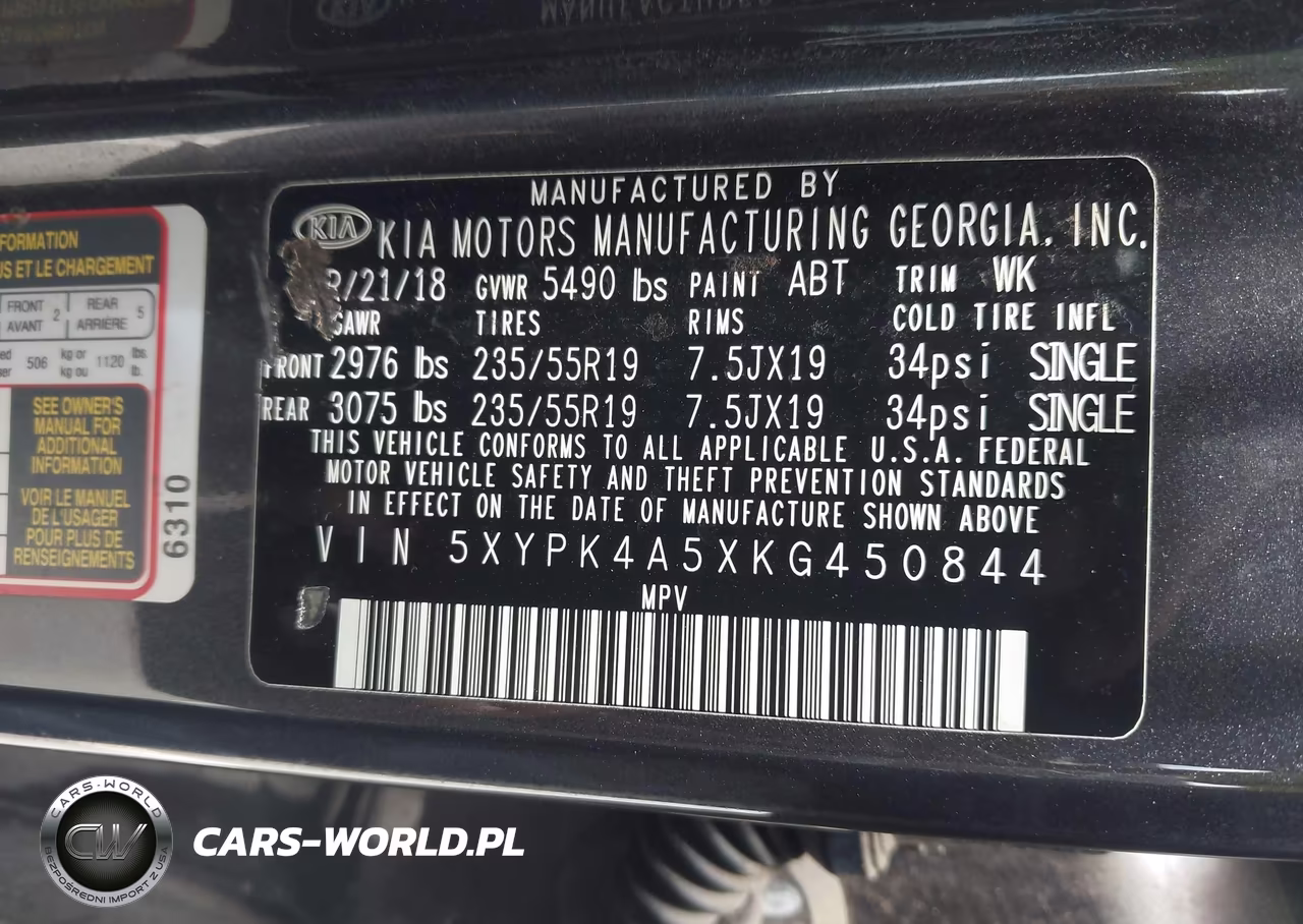2019 Kia Sorento 3.3L Sxl VIN:5XYPK4A5XKG450844 - 9