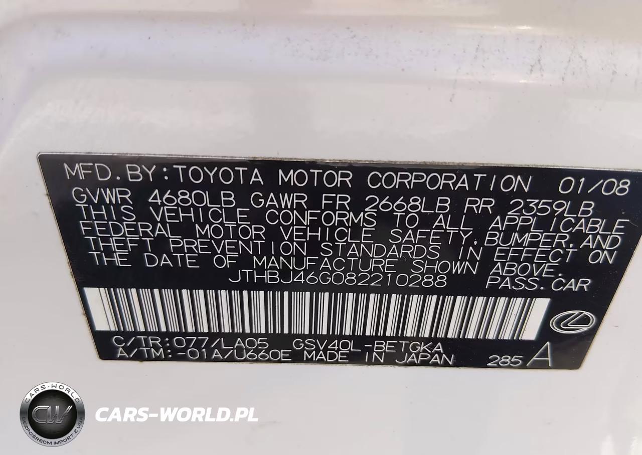 2008 Lexus Es 350 VIN:JTHBJ46G082210288 - 9