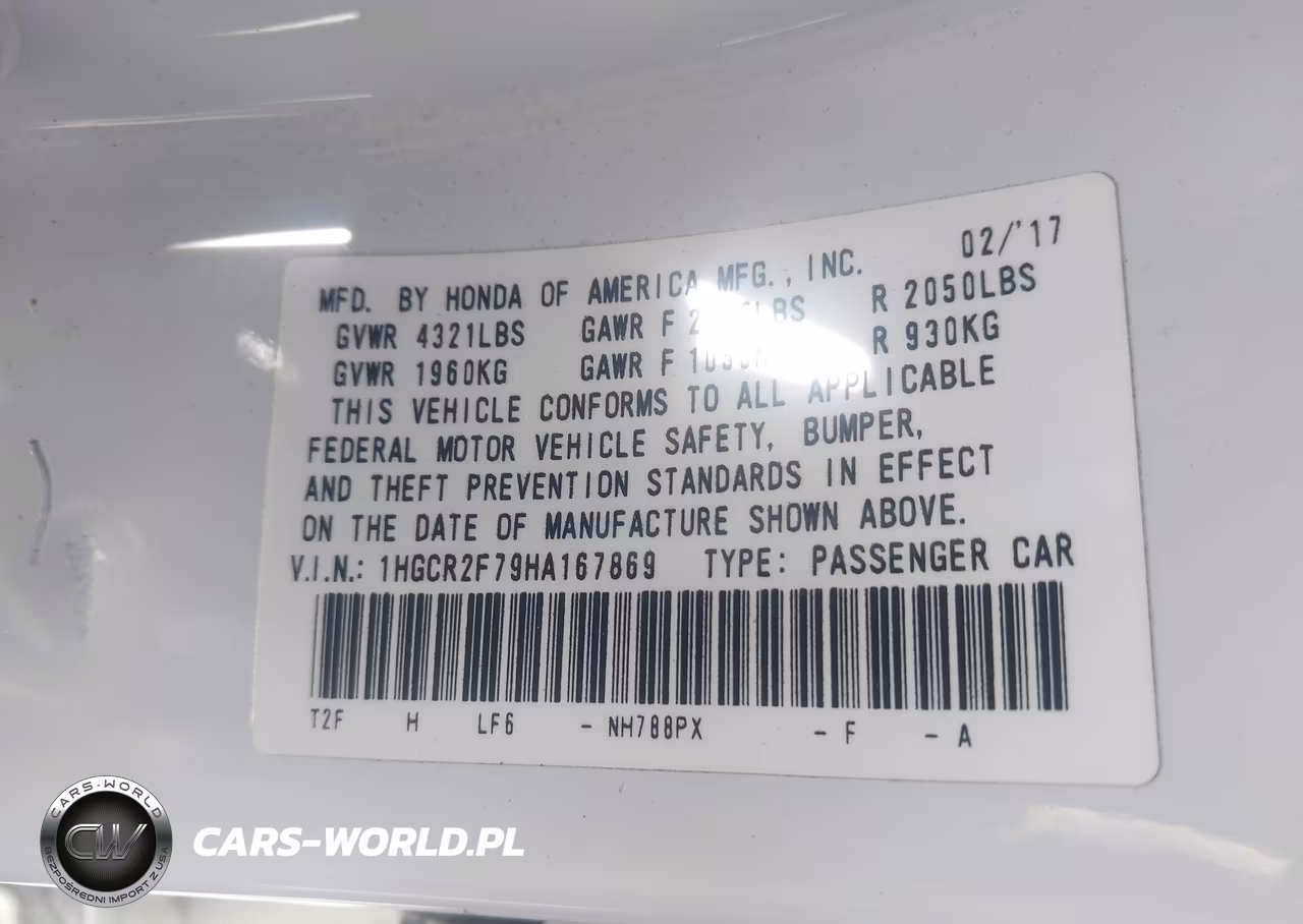 2017 Honda Accord Ex VIN:1HGCR2F79HA167869 - 9