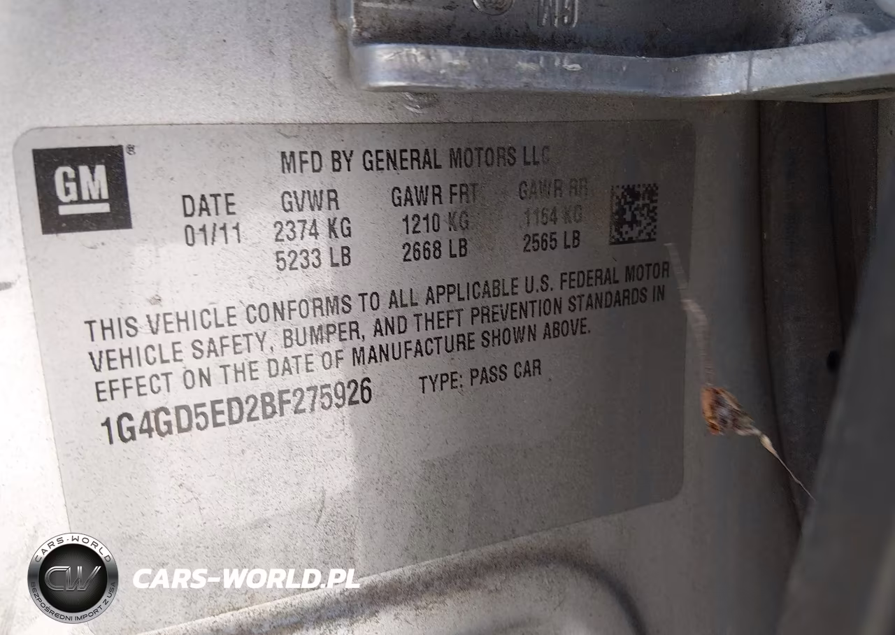 2011 Buick Lacrosse Cxl VIN:1G4GD5ED2BF275926 - 9