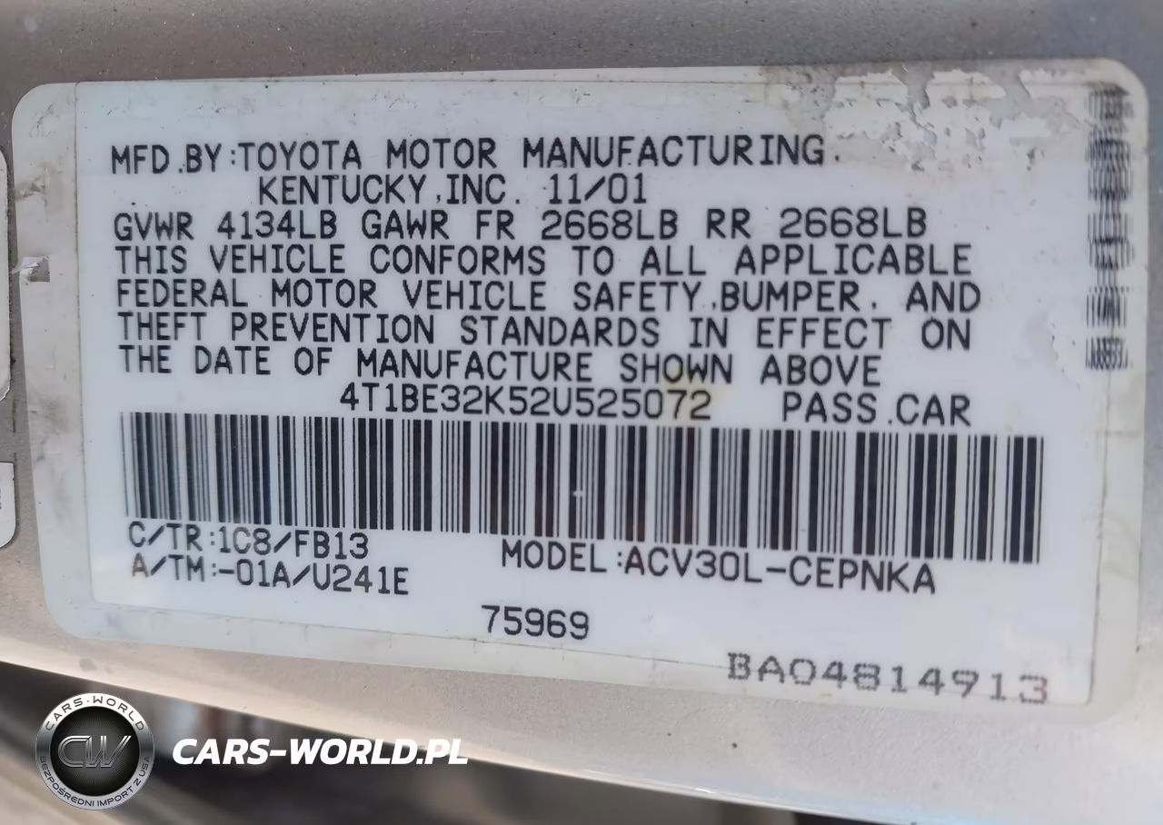 2002 Toyota Camry Le VIN:4T1BE32K52U525072 - 9