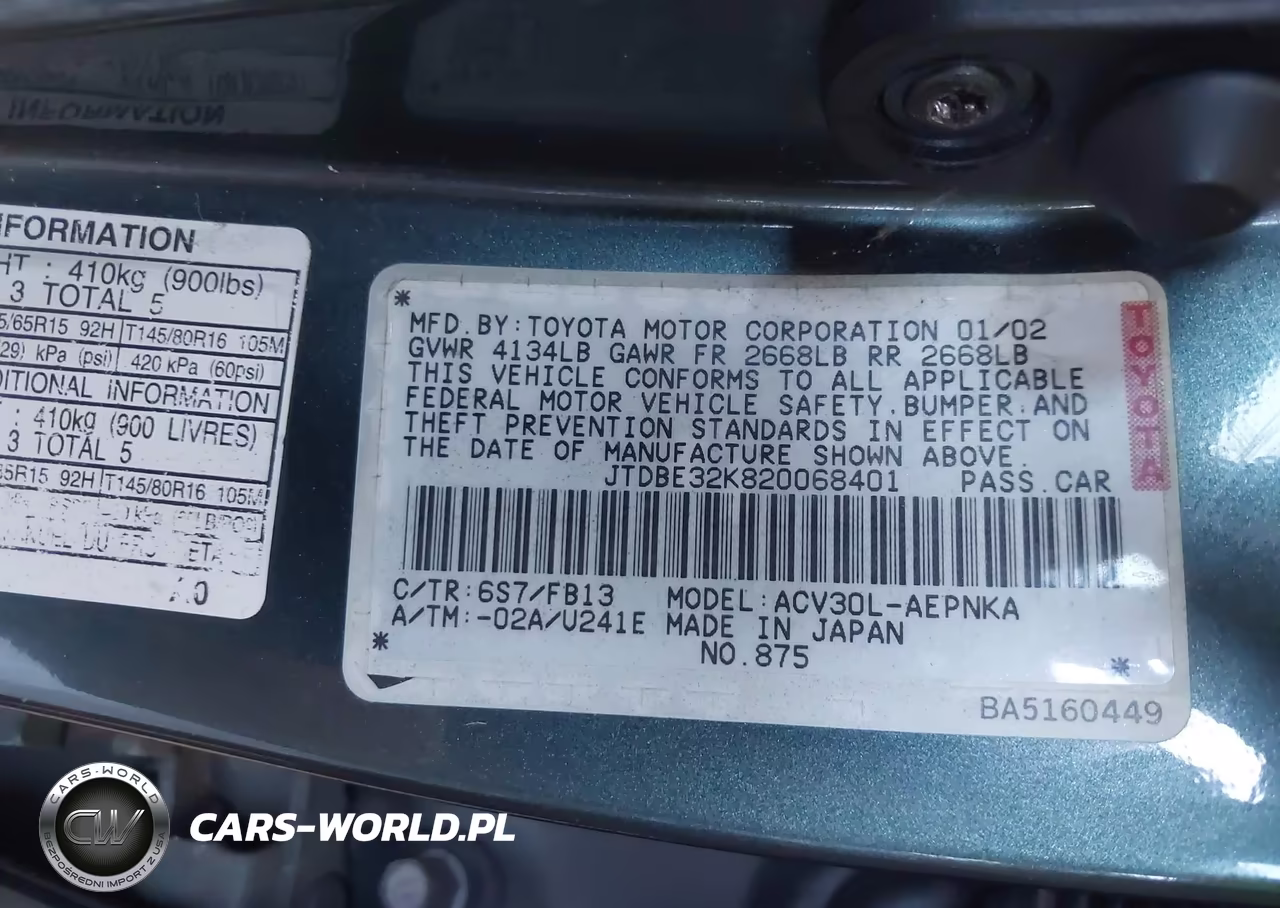 2002 Toyota Camry Le VIN:JTDBE32K820068401 - 9