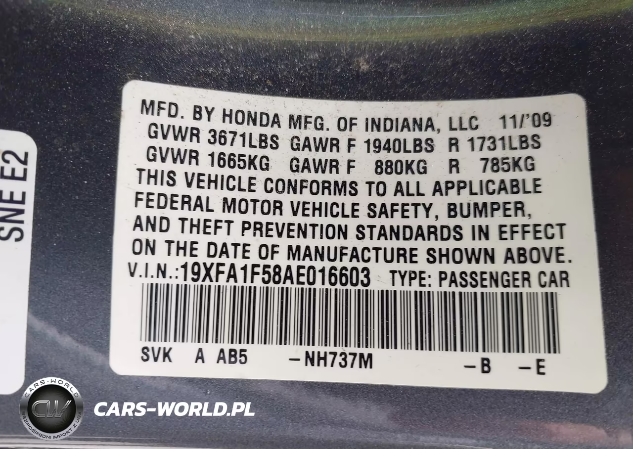 2010 Honda Civic Lx VIN:19XFA1F58AE016603 - 9