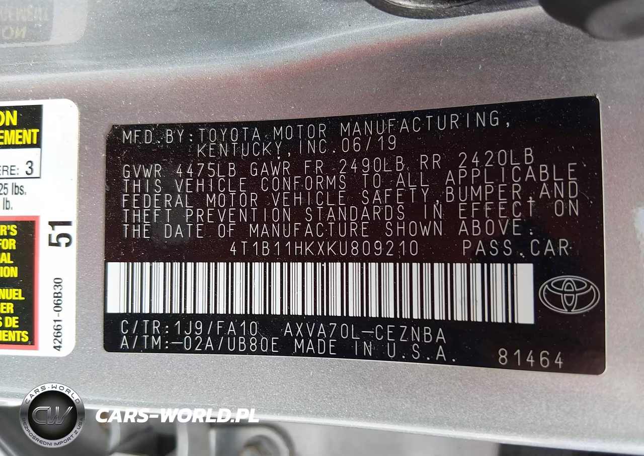 2019 Toyota Camry Le VIN:4T1B11HKXKU809210 - 9
