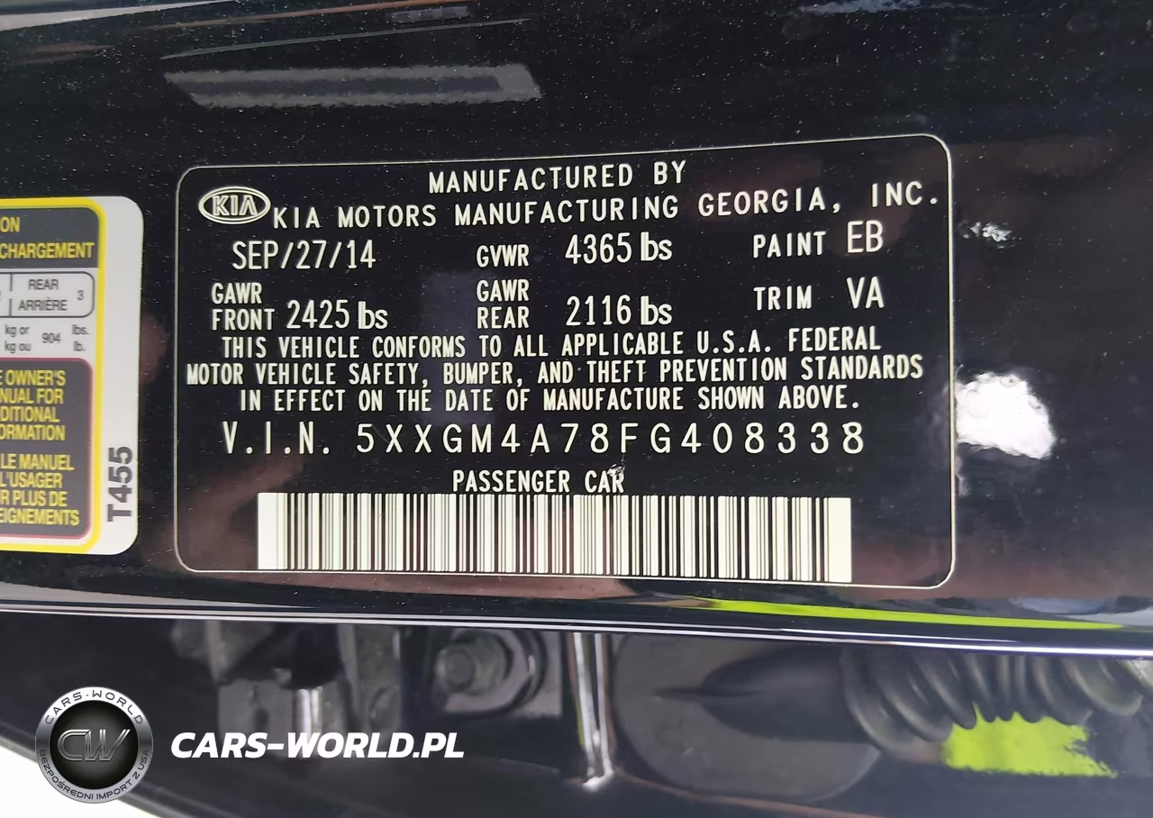 2015 Kia Optima Lx VIN:5XXGM4A78FG408338 - 9