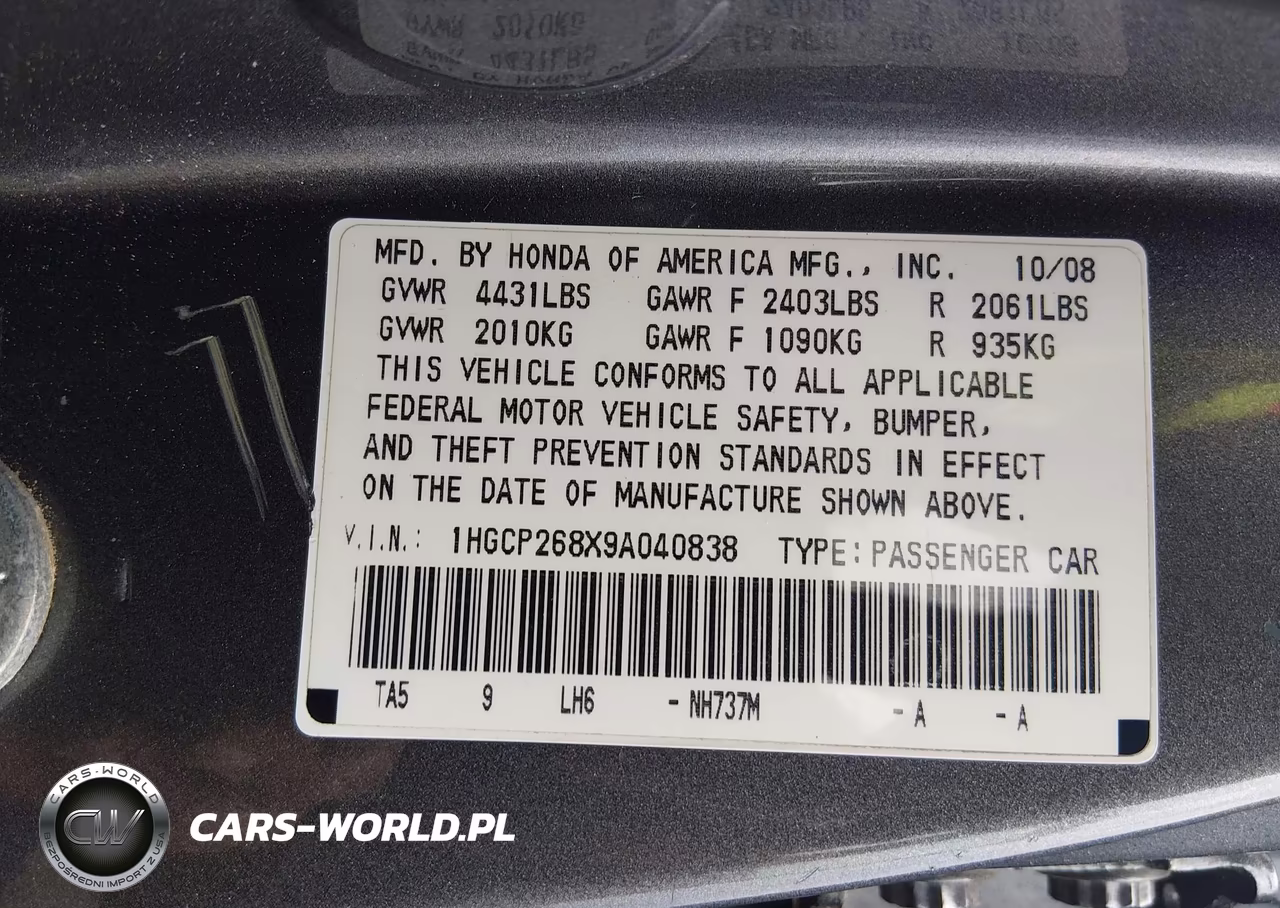 2009 Honda Accord 2.4 Ex-L VIN:1HGCP268X9A040838 - 9
