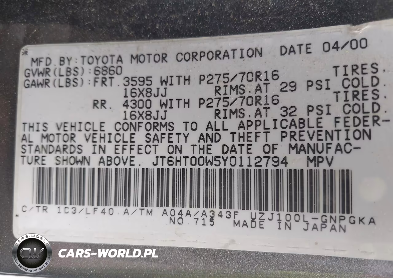 2000 Lexus Lx 470 VIN:JT6HT00W5Y0112794 - 9