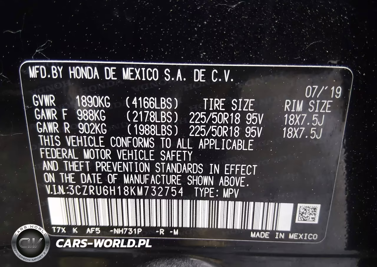 2019 Honda Hr-V Sport VIN:3CZRU6H18KM732754 - 9
