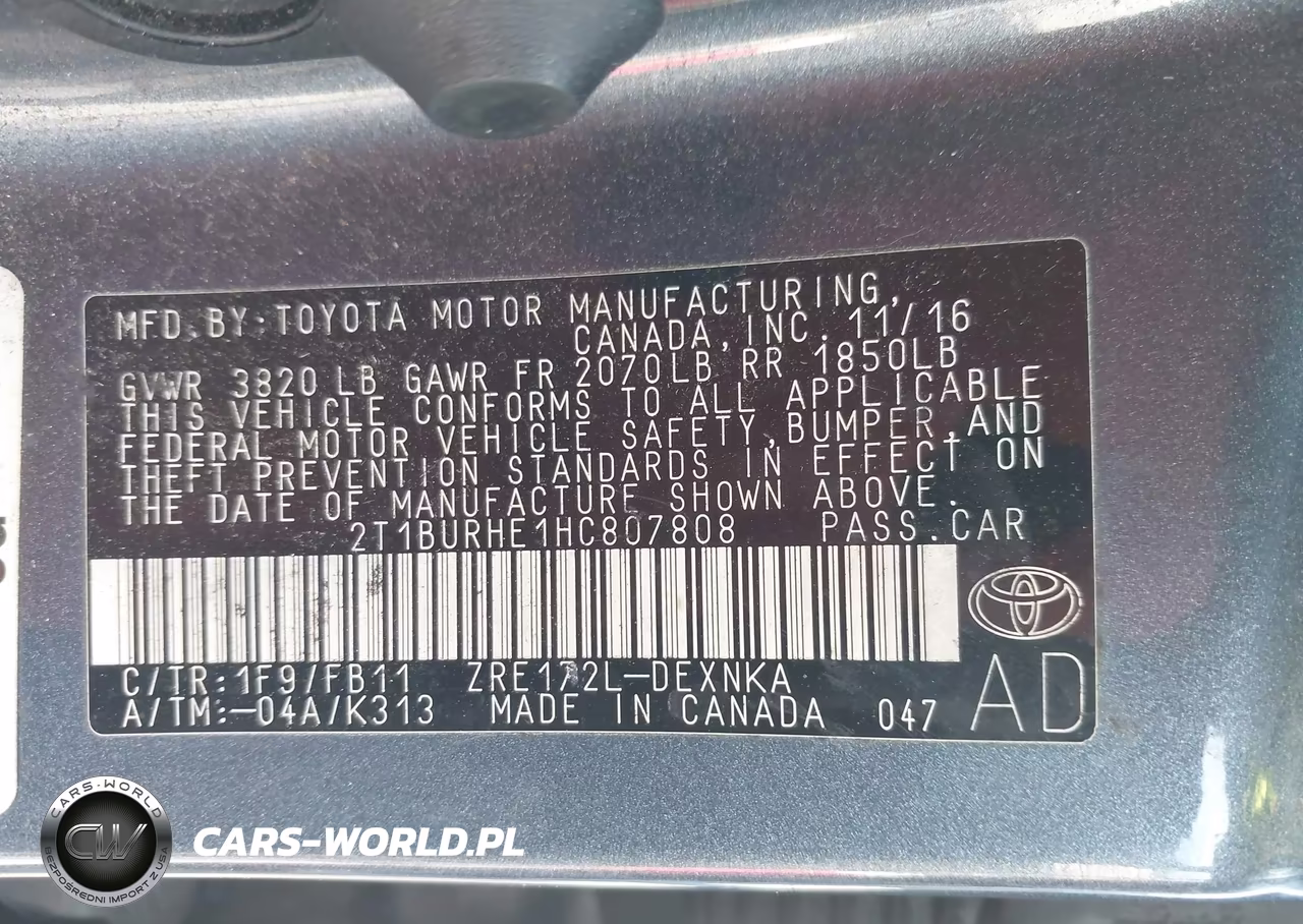 2017 Toyota Corolla L-Le-Xle-Se-Xse VIN:2T1BURHE1HC807808 - 9