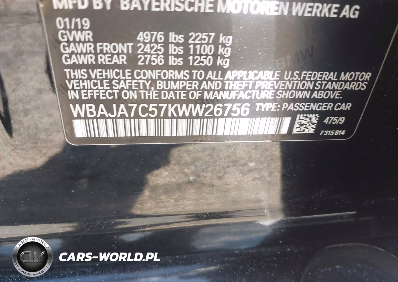 2019 BMW 530I xDrive VIN:WBAJA7C57KWW26756 - 9