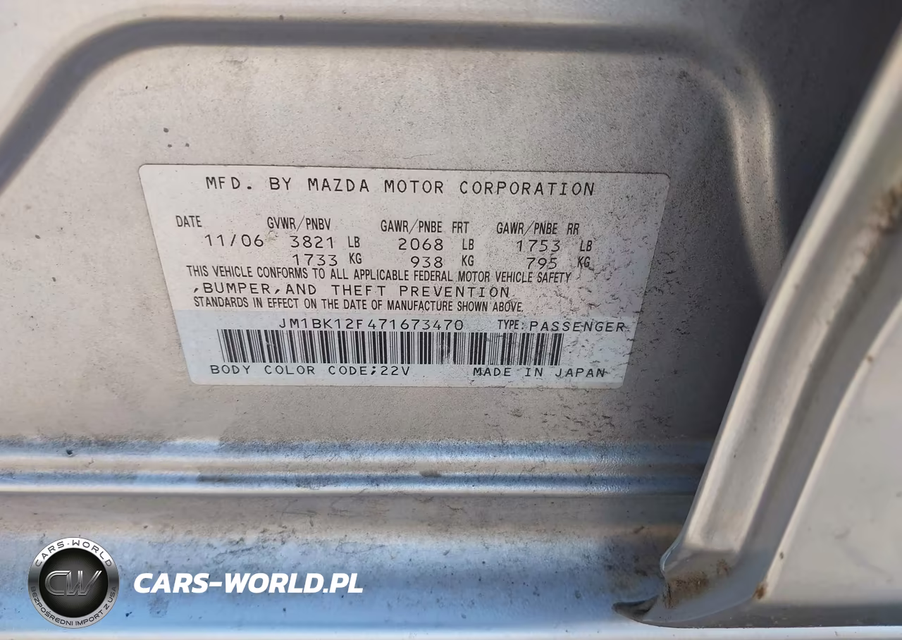 2007 Mazda Mazda3 I VIN:JM1BK12F471673470 - 9