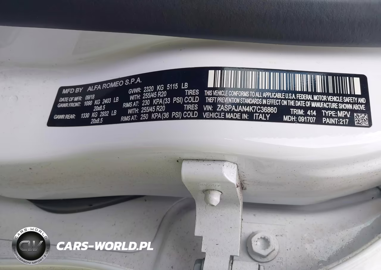 2019 Alfa Romeo Stelvio Sport Rwd VIN:ZASPAJAN4K7C36860 - 9