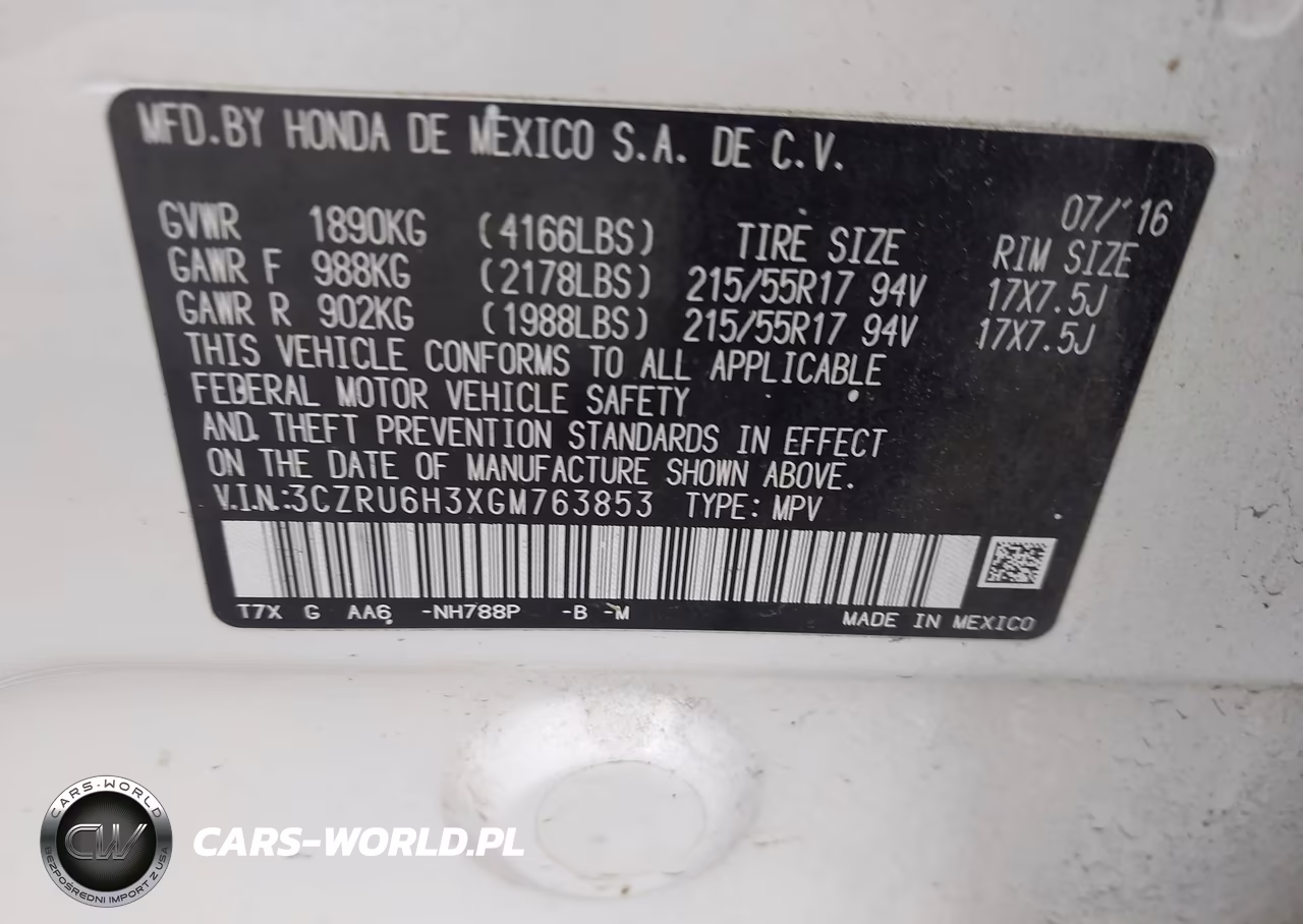 2016 Honda Hr-V Lx VIN:3CZRU6H3XGM763853 - 9