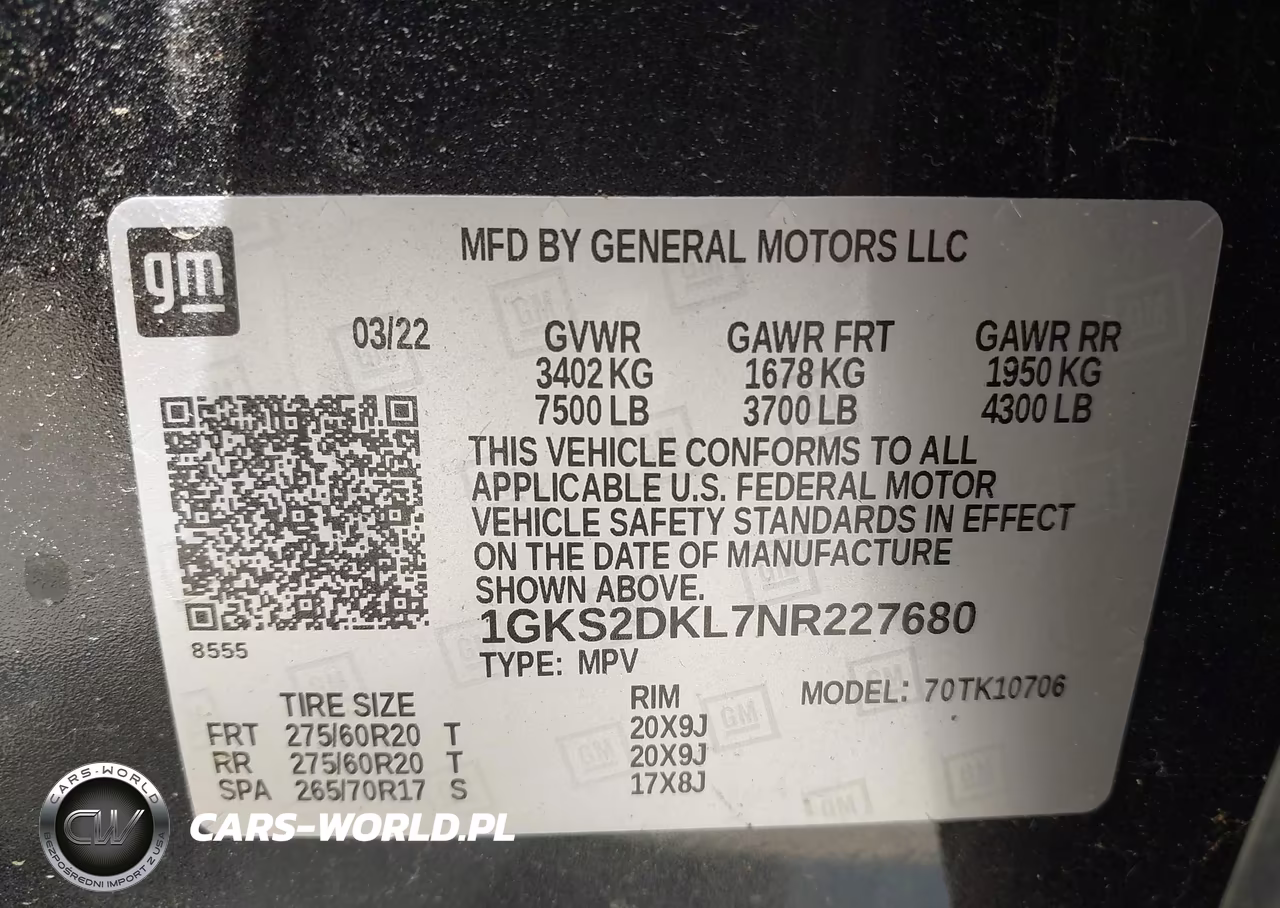GMC YUKON DENA VIN:1GKS2DKL7NR227680 - 9
