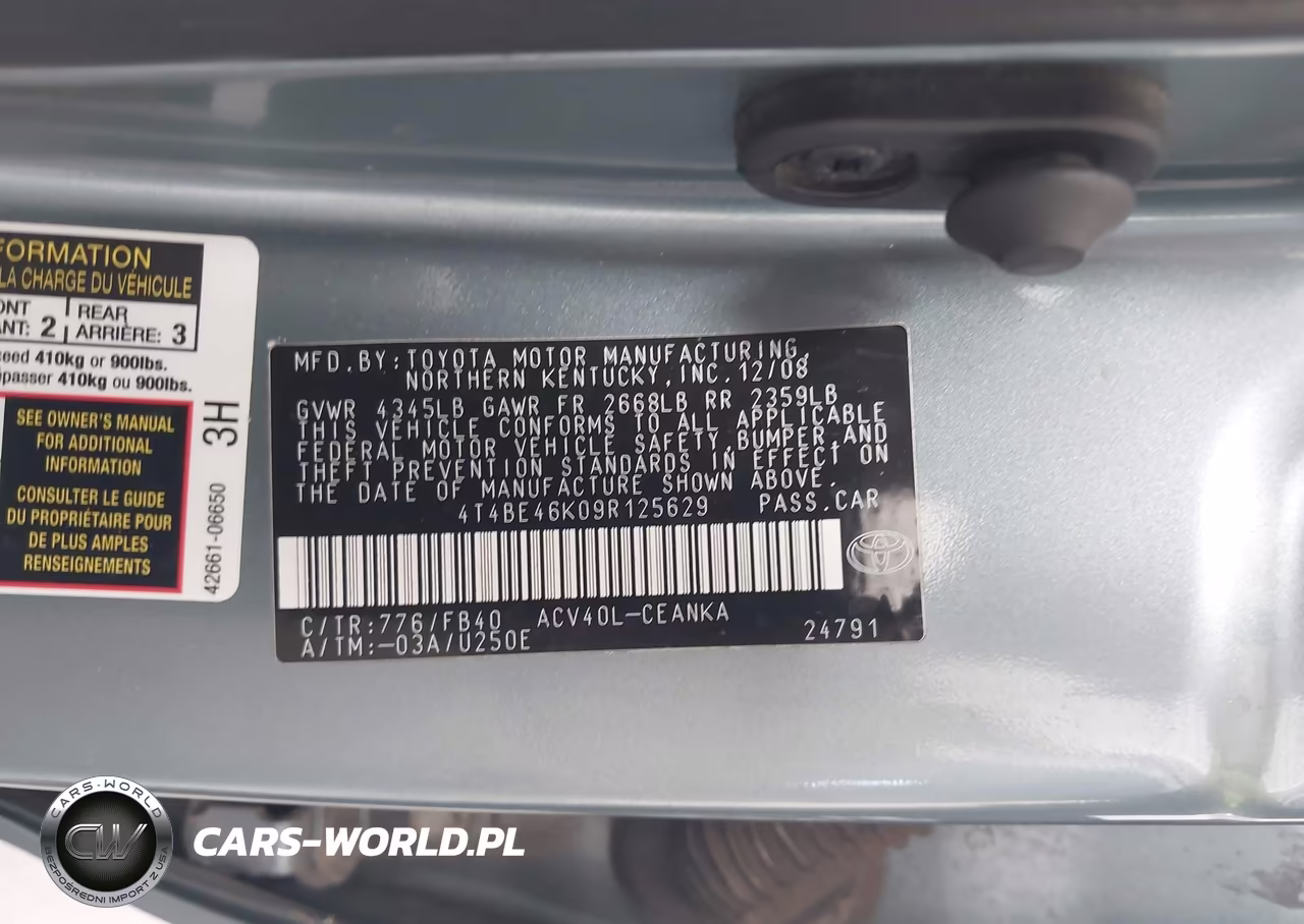 2009 Toyota Camry Le VIN:4T4BE46K09R125629 - 9