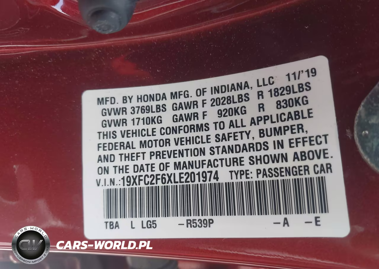2020 Honda Civic Lx VIN:19XFC2F6XLE201974 - 9