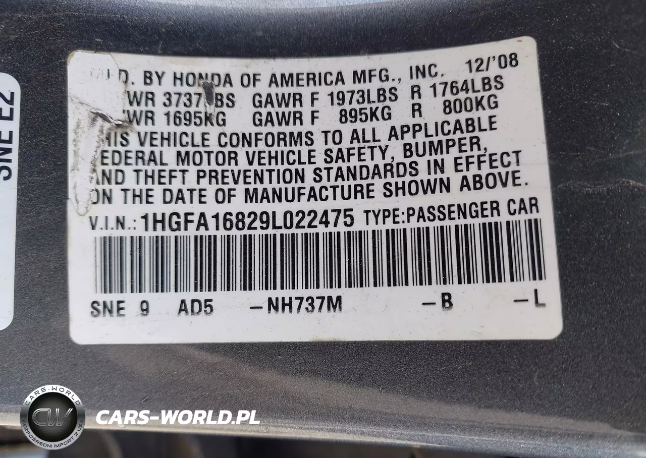 2009 Honda Civic Ex VIN:1HGFA16829L022475 - 9