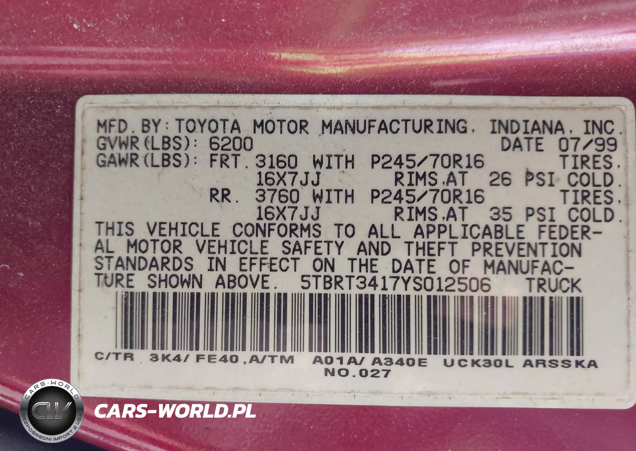 2000 Toyota Tundra Sr5 V8 VIN:5TBRT3417YS012506 - 9
