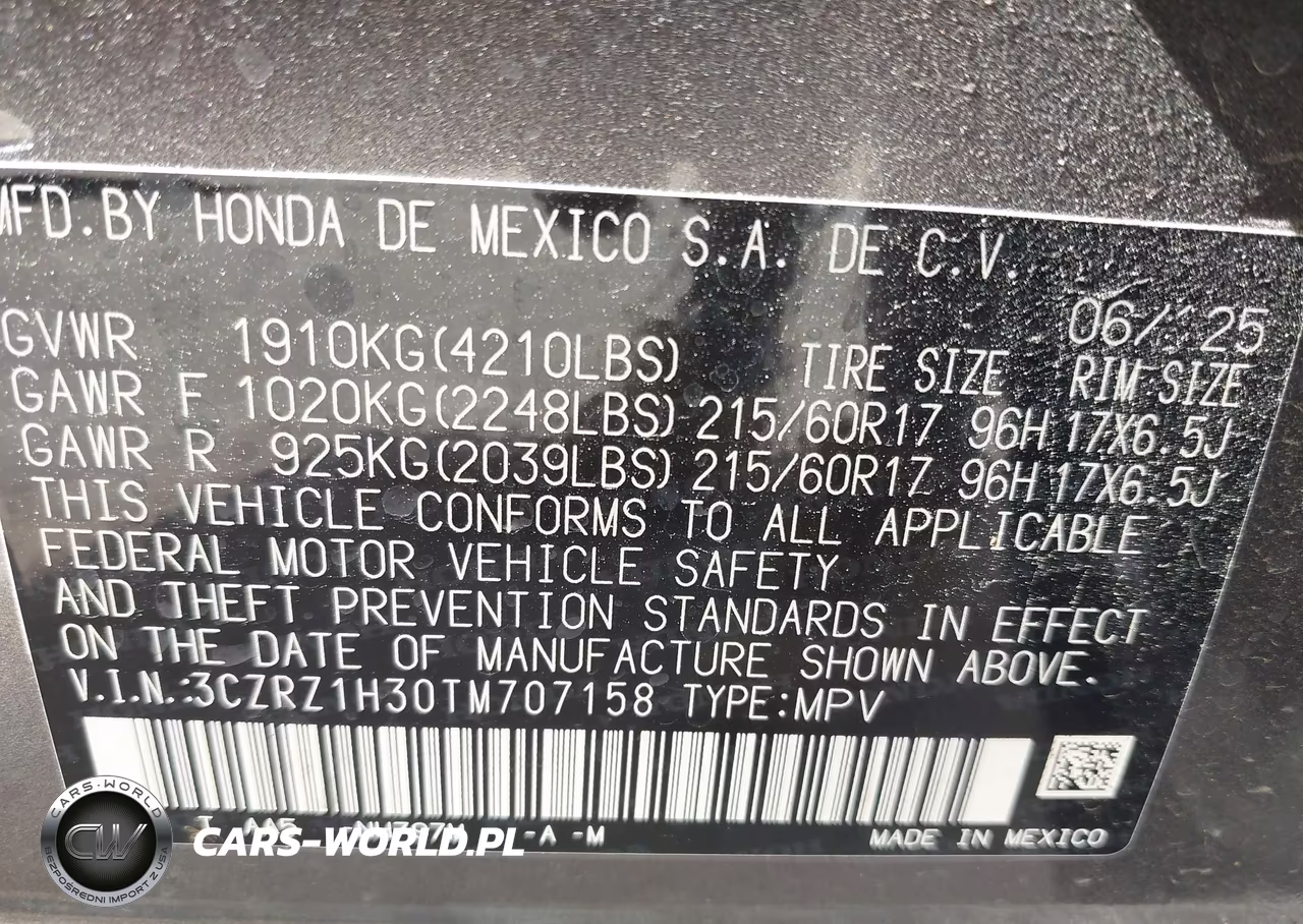 2026 Honda Hr-V 2Wd Lx VIN:3CZRZ1H30TM707158 - 9