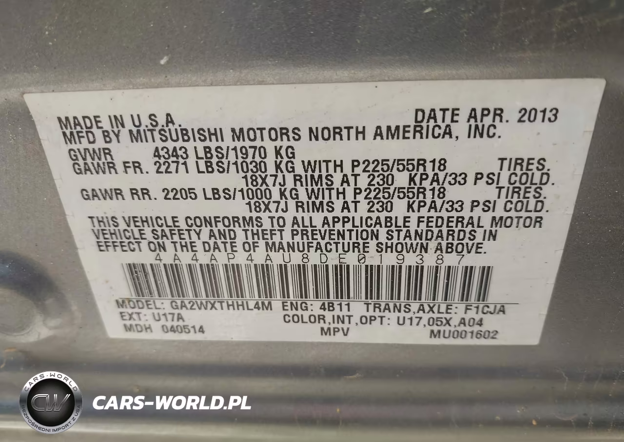 2013 Mitsubishi Outlander Sport Se VIN:4A4AP4AU8DE019387 - 9