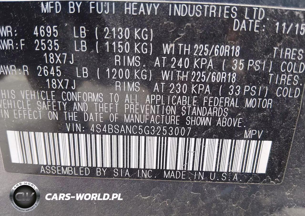 2016 Subaru Outback 2.5I Limited VIN:4S4BSANC5G3253007 - 9
