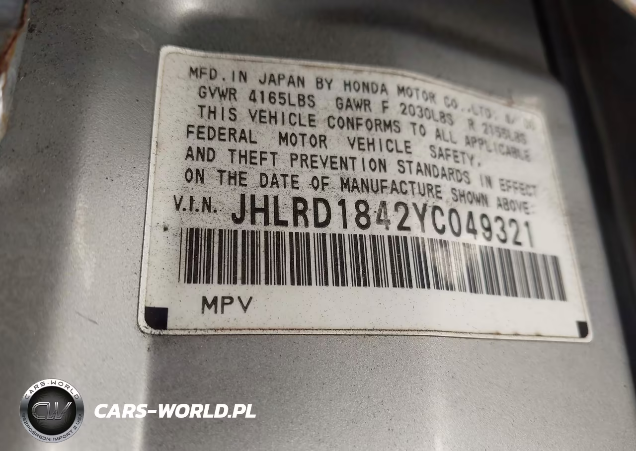 2000 Honda Cr-V Lx VIN:JHLRD1842YC049321 - 9