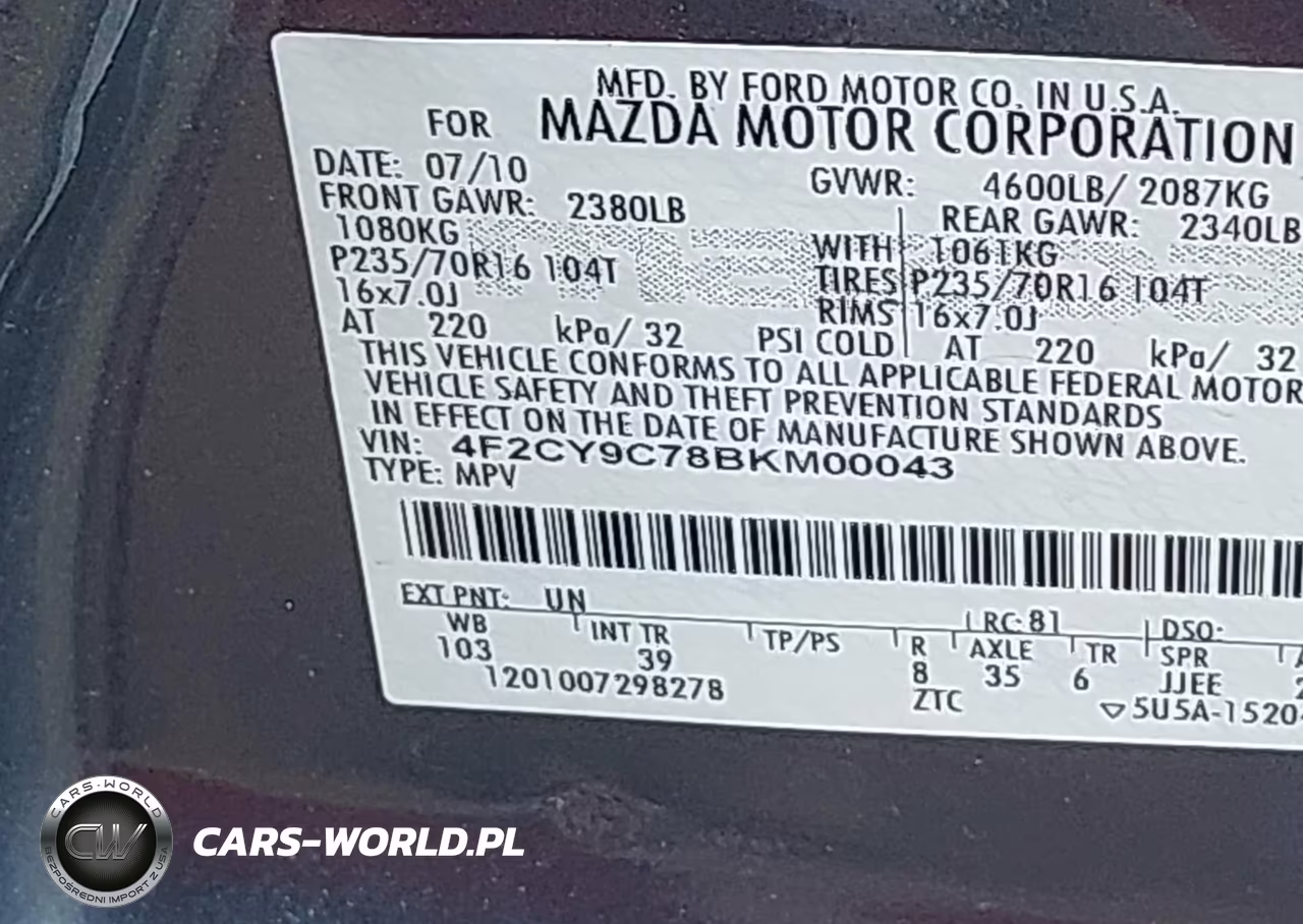 2011 Mazda Tribute I Touring VIN:4F2CY9C78BKM00043 - 9