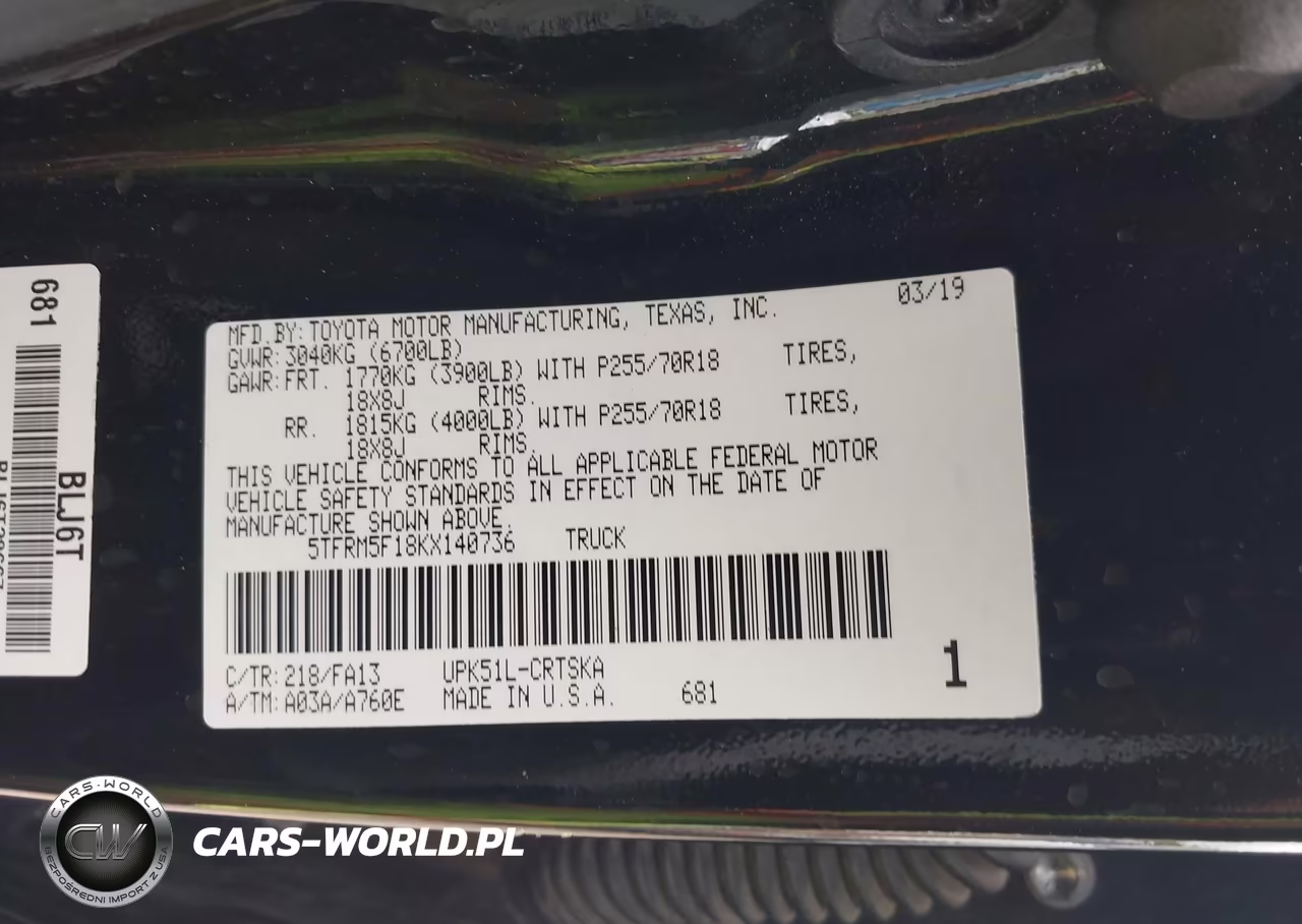 2019 Toyota Tundra Sr 4.6L V8 VIN:5TFRM5F18KX140736 - 9