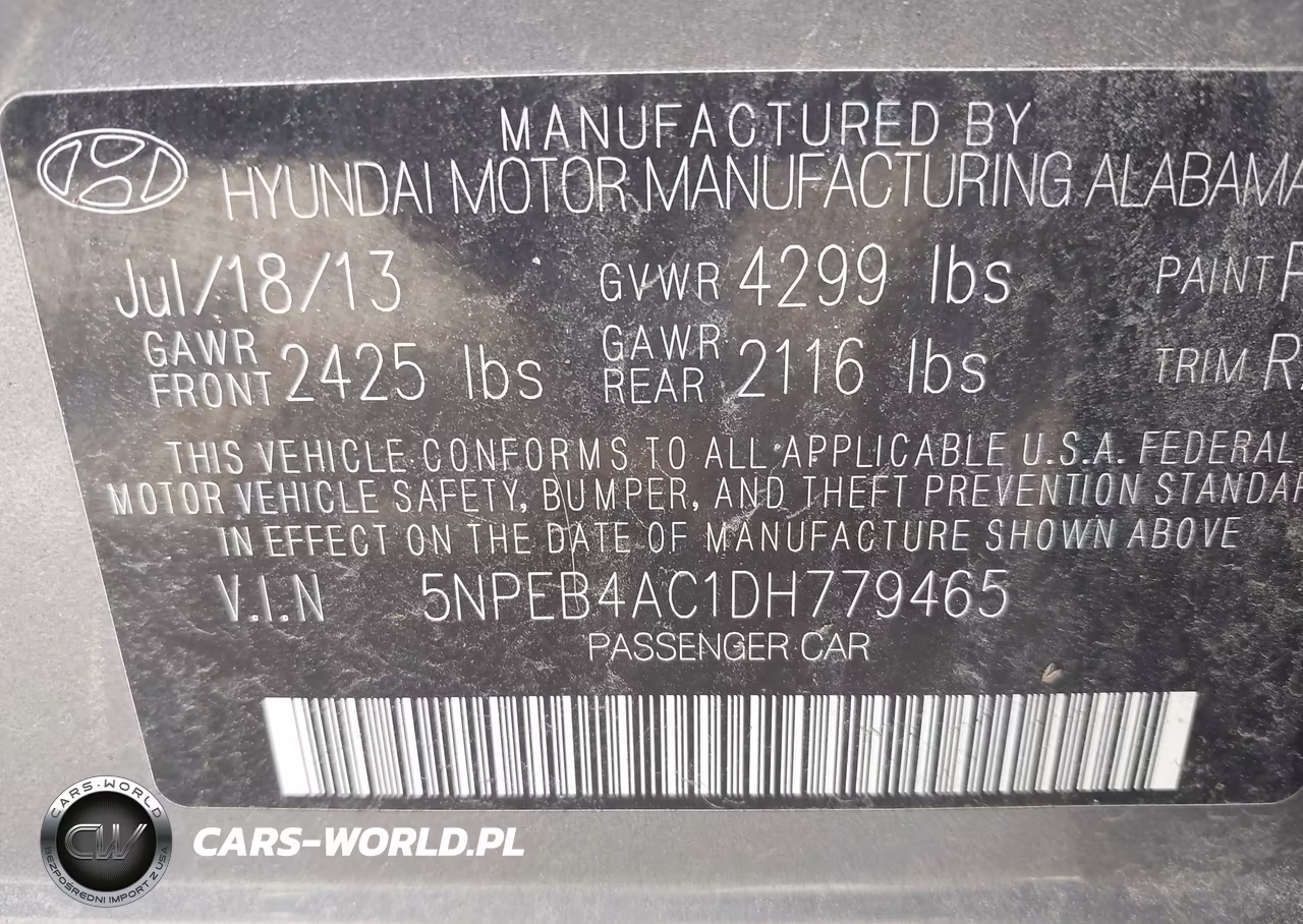 2013 Hyundai Sonata Gls VIN:5NPEB4AC1DH779465 - 9