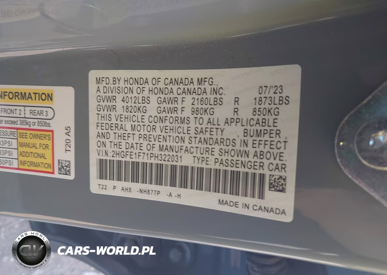 2023 Honda Civic Ex-Ex W-O Bsi VIN:2HGFE1F71PH322031 - 9