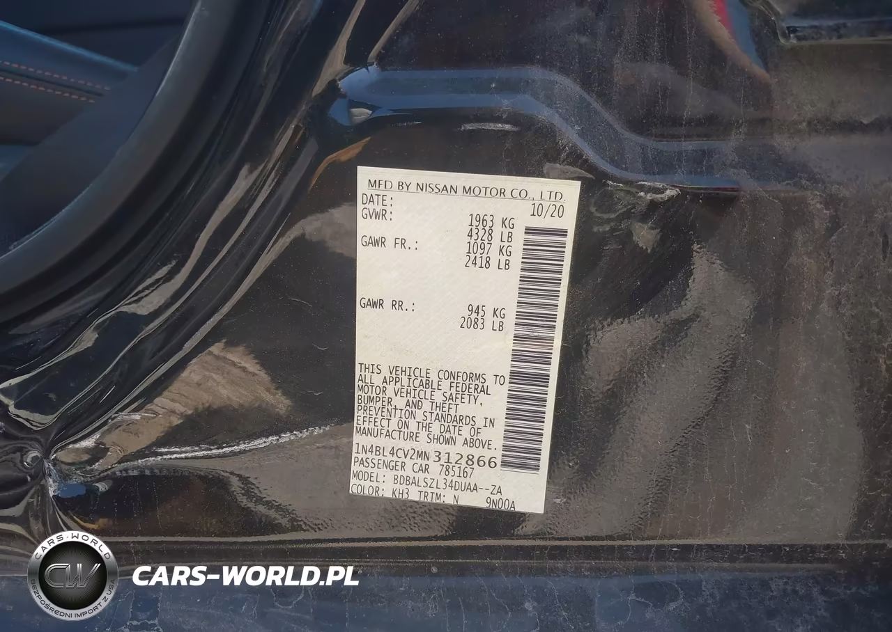 2021 Nissan Altima Sr Fwd VIN:1N4BL4CV2MN312866 - 7