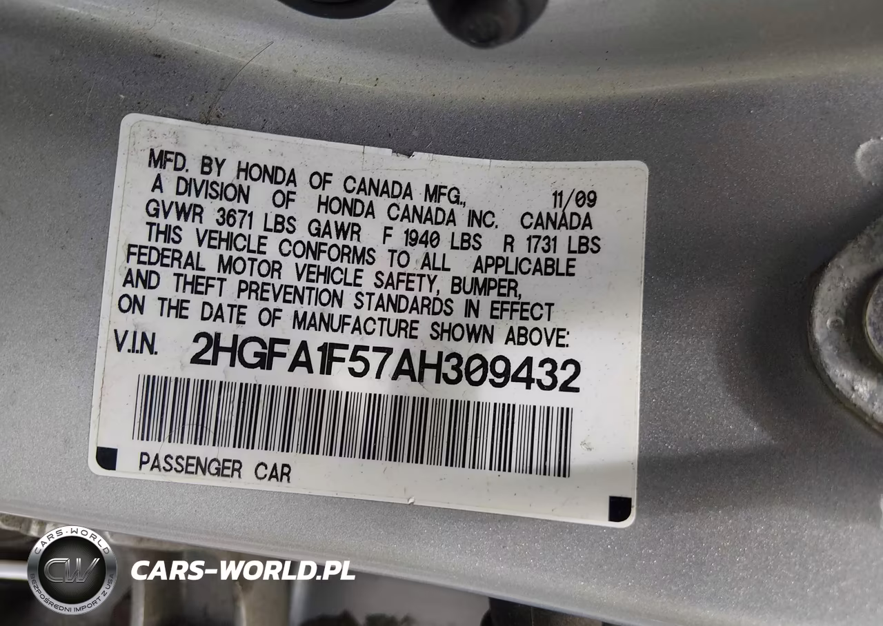 2010 Honda Civic Lx VIN:2HGFA1F57AH309432 - 9
