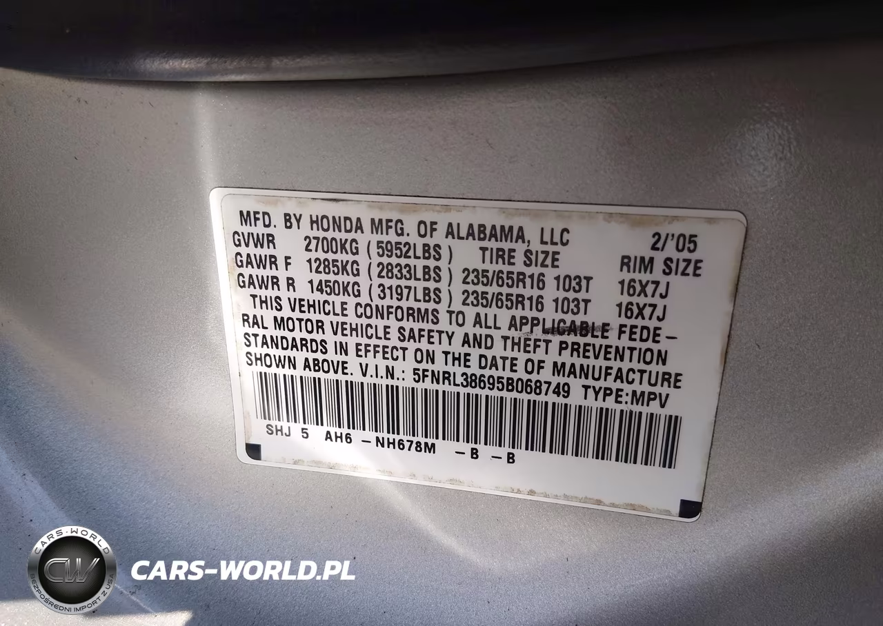 2005 Honda Odyssey Ex-L VIN:5FNRL38695B068749 - 9