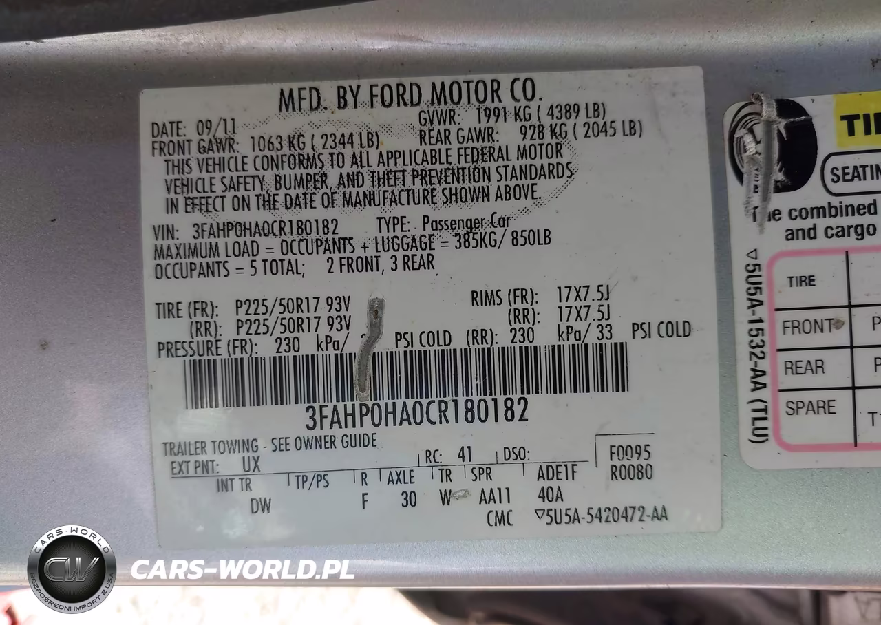 2012 Ford Fusion Se VIN:3FAHP0HA0CR180182 - 9