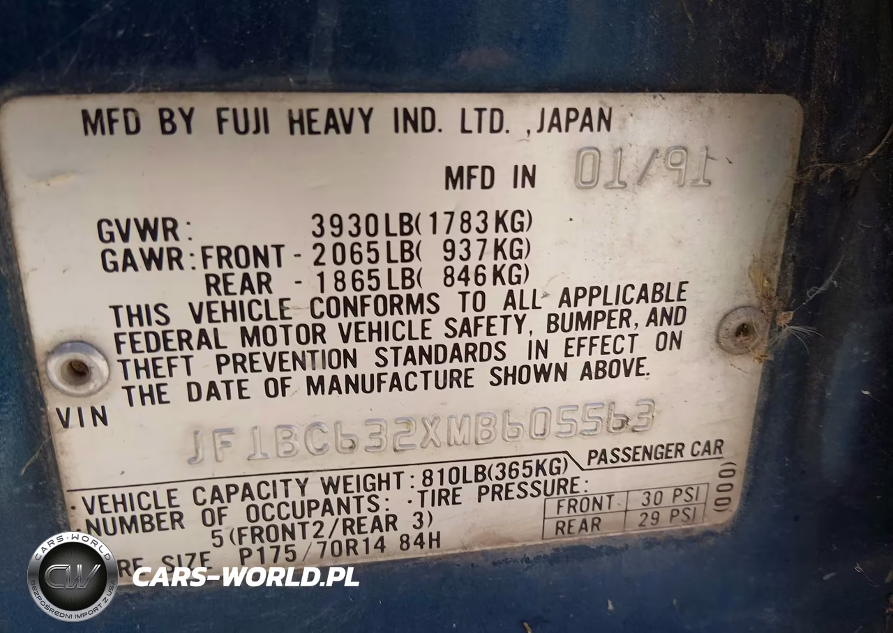 1991 Subaru Legacy L-Hx-Px-Rx VIN:JF1BC632XMB605563 - 9